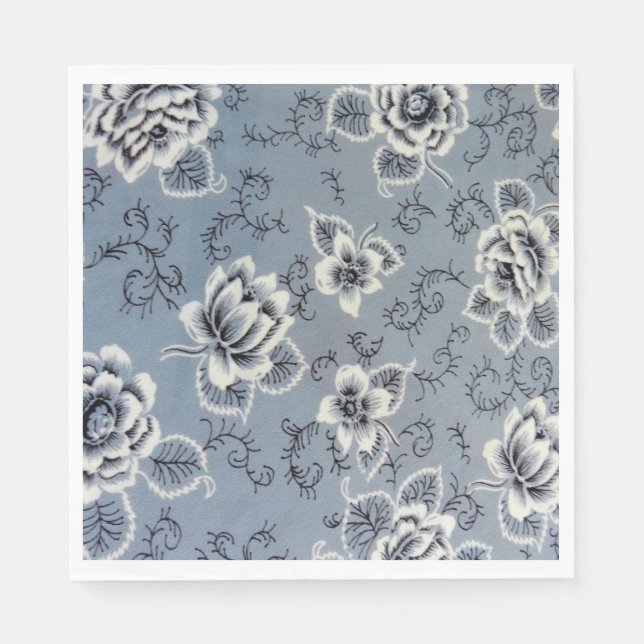 Colonial Blue and Black Flower | Paper Napkins (Front)
