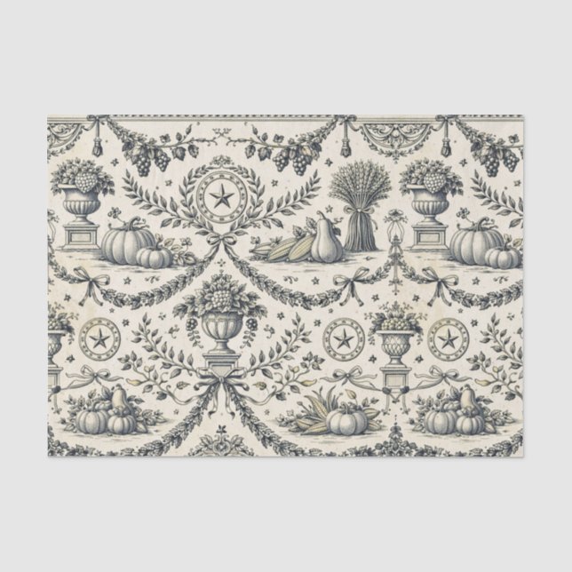 Colonial Blue Harvest Toile Tissue Paper (Front)