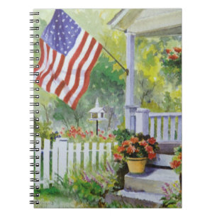 Colonial Country Home American Flag Front Porch Spiral Notebook