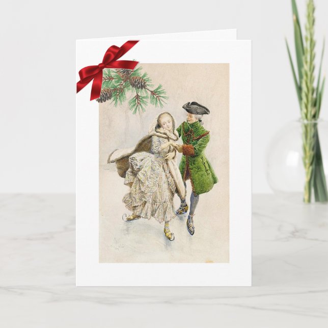 Colonial Couple Ice Skating Christmas Card (Front)