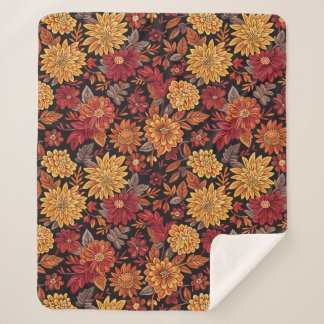 Colonial Embroidered Mums - Seamless Pattern Sherpa Blanket