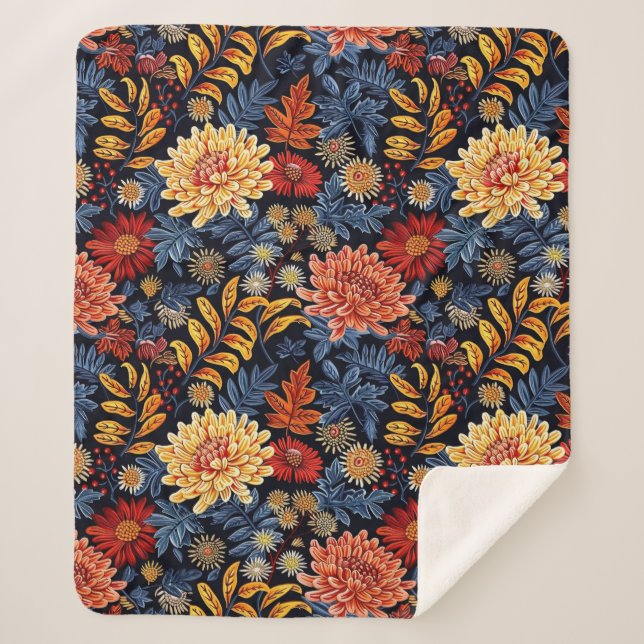 Colonial Fall Flowers - Seamless Pattern Sherpa Blanket (Front)