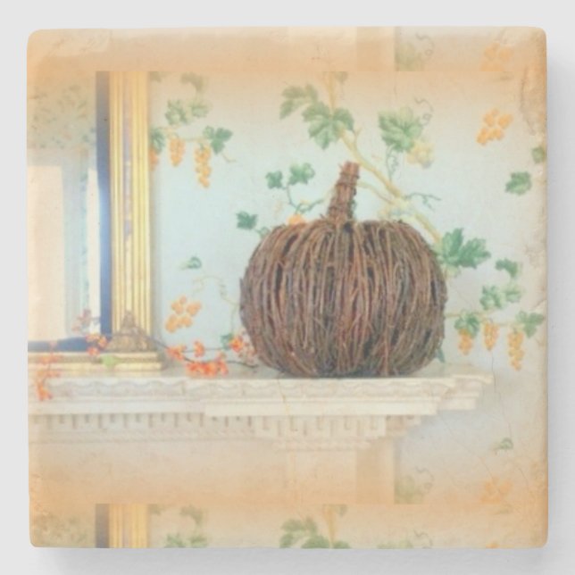 colonial pumpkin basket marble stone magnet coaster (Front)