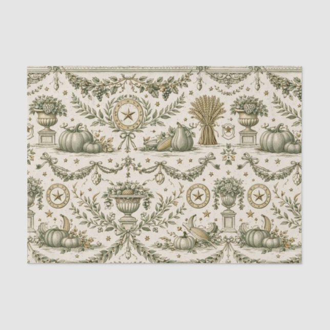 Colonial Sage Green Gold Harvest Tissue Paper (Front)