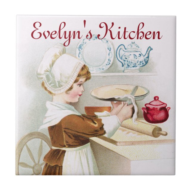 Colonial Sweetheart Making a Pie Tile (Front)