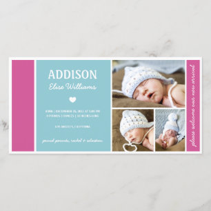 COLOR BLOCK BABY GIRL BIRTH ANNOUNCEMENT