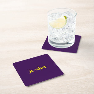 Color block minimalist custom name  square paper coaster