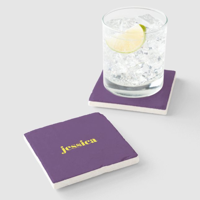 Color block minimalist custom name  stone coaster (Side)