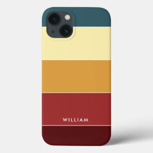 Color Block Retro Stripes Red Cream Teal iPhone 13 Case