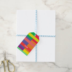 Color block Stripe Monogram Name Rainbow Gift Tags