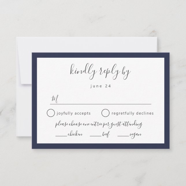 COLOR CHANGE with entree choices wedding rsvp card (Front)