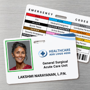 Color Coded Frame Hospital Employee Photo ID Badge