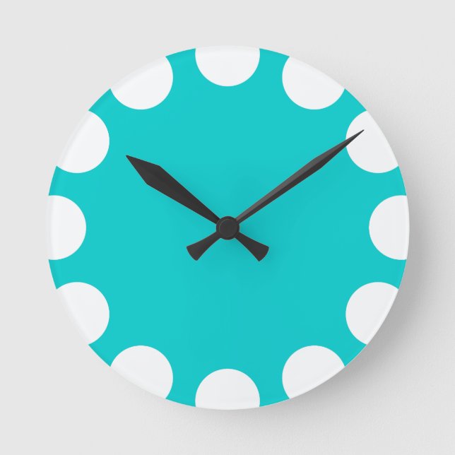 Color Crescent - White with Turquoise Round Clock (Front)