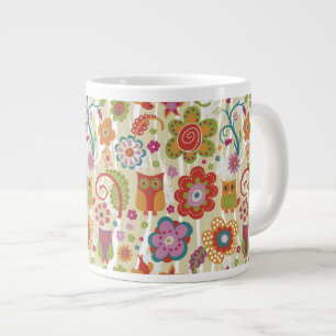 Color Floral and Owl Large Coffee Mug