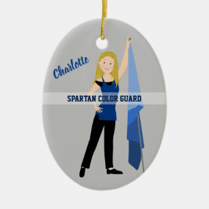 Color Guard Blonde In Blue and Black Ceramic Tree Decoration