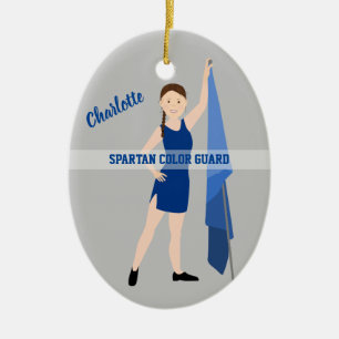 Color Guard Brown Braid in Blue Ceramic Tree Decoration