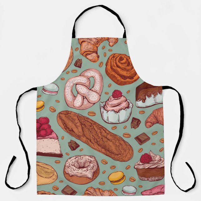 Color hand drawn sketch style bakery patten. Diffe Apron (Front)
