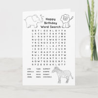 Color in Animal Word Search Birthday Card