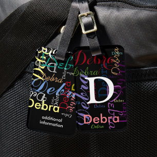 color names monogram typography luggage tag