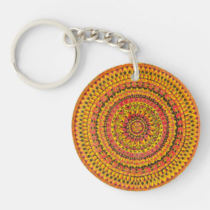 Color Orange Mandala Original Art Key Ring