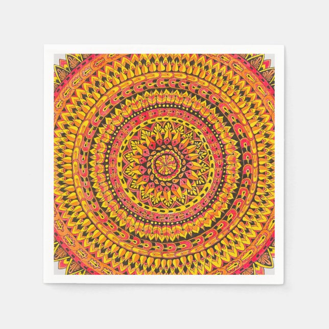 Color Orange Mandala Original Art  Napkin (Front)