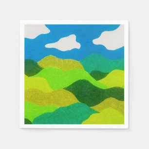 Color Pencil Abstract Landscape Blue Sky Napkin