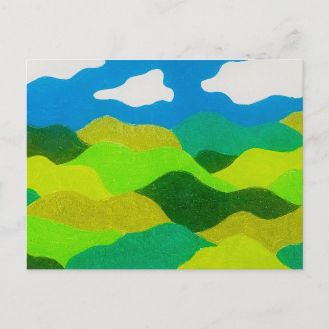 Color Pencil Abstract Landscape Blue Sky Postcard (Front)