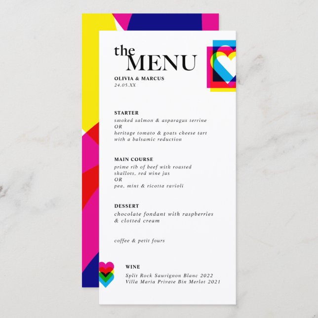 Color Pop wedding menu card (Front/Back)