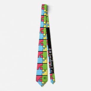 COLOR PUZZLE PATTERN MONOGRAM INITIALS CUSTOM TEXT TIE