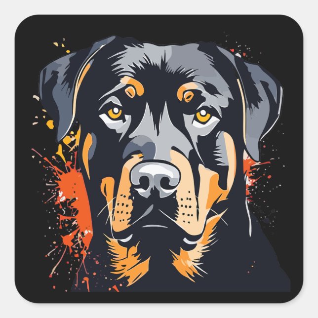 Color Rottweiler Dog Face Square Sticker (Front)