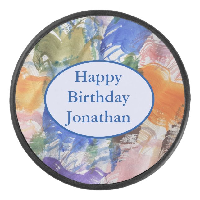 Color Splash Abstract Art Hockey Puck (Front)