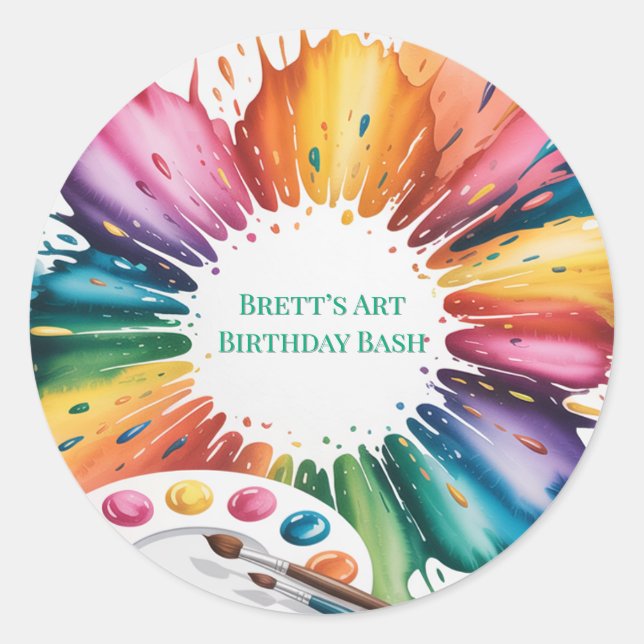Color Splash Art Birthday Bash Classic Round Sticker (Front)
