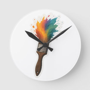 Color Splash Paintbrush Round Clock
