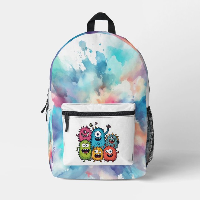 Color Splash Tie Dye with Monster Bunch Printed Backpack (Front)