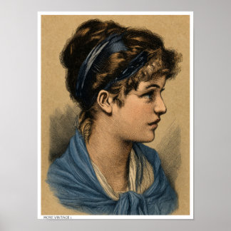 COLOR VINTAGE STYLE ENGRAVING BUST FINE ART POSTER