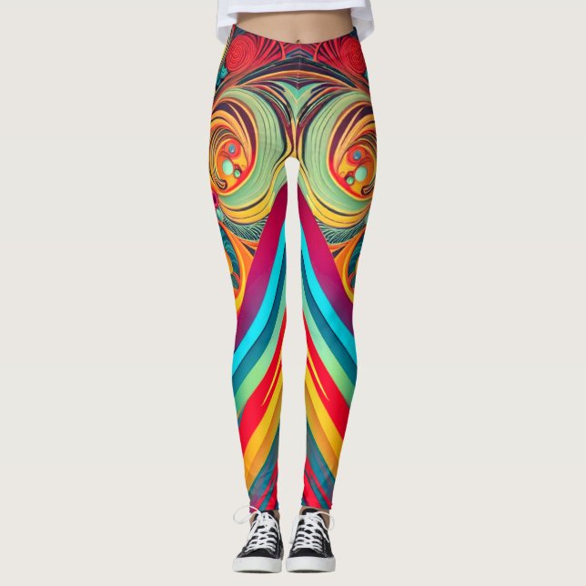 Color Wave Fusion – Modern Abstract Swirl Art Leggings (Front)
