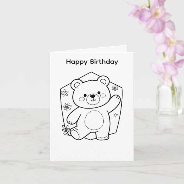 Color your own birthday card bear design (Orchid)