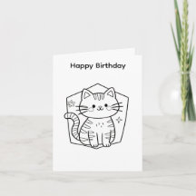 Color your own birthday card cat design