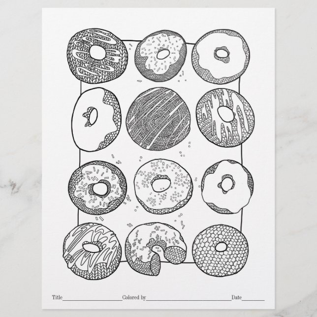 COLOR YOUR OWN Knit Doughnuts Colouring Page (Front)