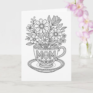 Color Your Own Mother's Day Card - Floral Teacup