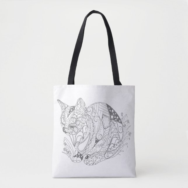 Colorable Cat Abstract Art Drawing Tote Bag (Front)
