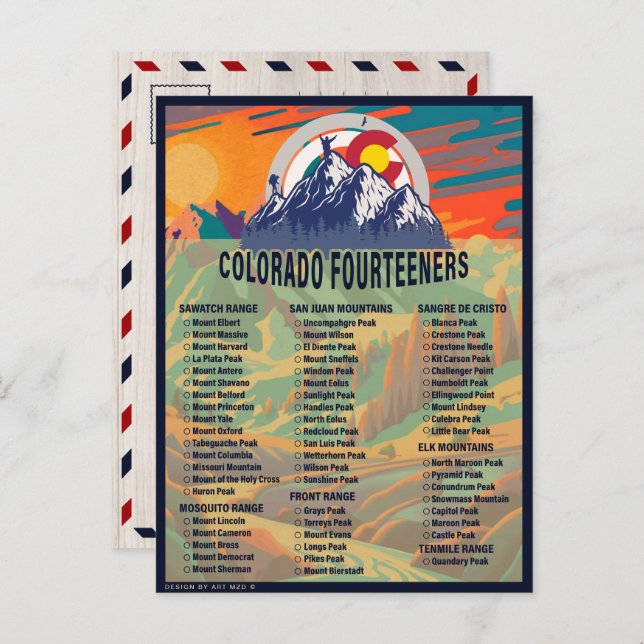 Colorado 14ers Fourteeners Mountain Climbing Postcard (Front/Back)