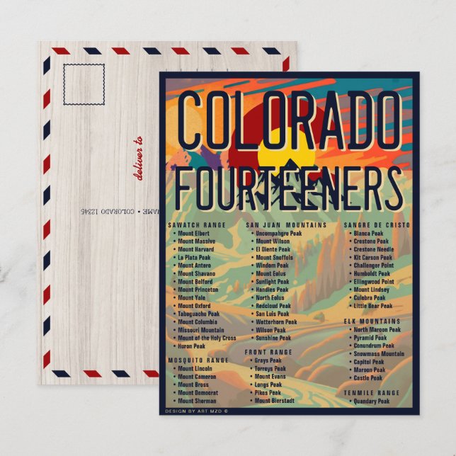 Colorado 14ers Fourteeners Mountain Climbing Postcard (Front/Back)