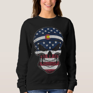 Colorado American Flag Skull  State Flag Colorado  Sweatshirt
