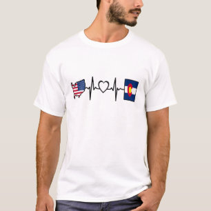 Colorado American USA Flag - USA Colorado Heartbea T-Shirt
