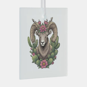 Colorado Bighorn And Claret Cup Cactus Glass Tree Decoration