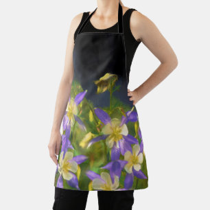 Colorado Blue Columbine Painting - Original Art Apron