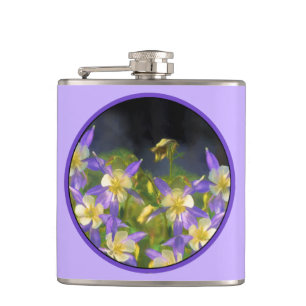 Colorado Blue Columbine Painting - Original Art Hip Flask
