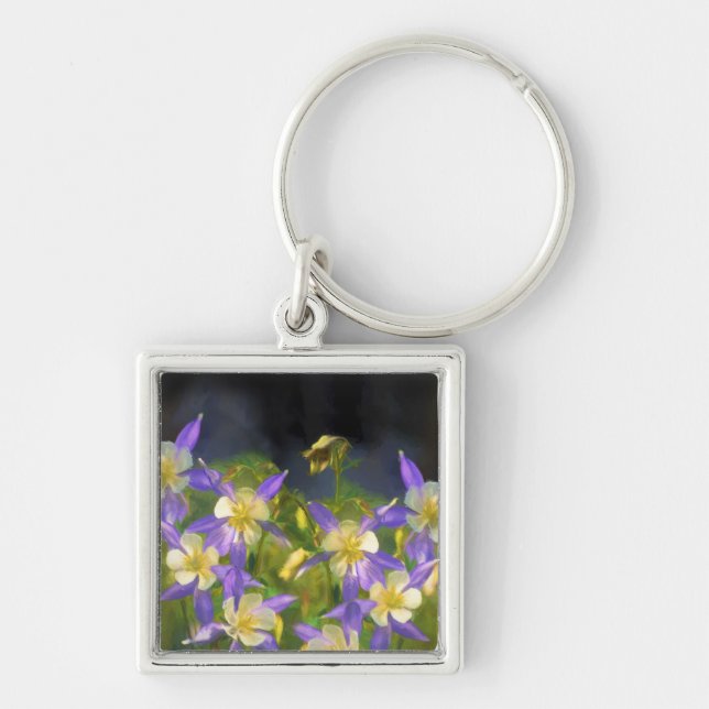 Colorado Blue Columbine Painting - Original Art Key Ring (Front)