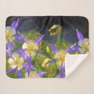 Colorado Blue Columbine Painting - Original Art Sherpa Blanket